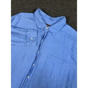 Oak Hill Shirt Men's 3XL Blue 100% Linen Dress Office‎ Pocket Button Down L/S